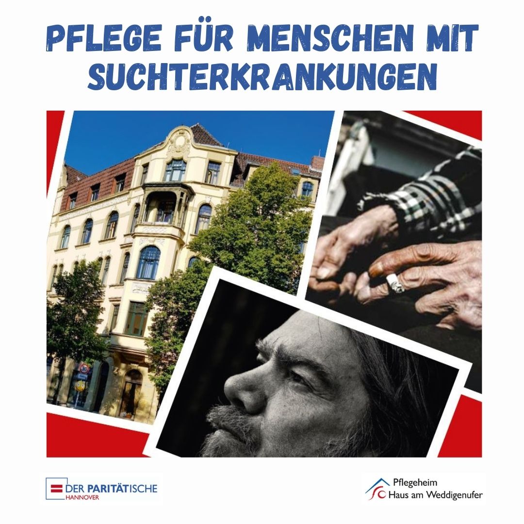 Fotocollage: ein altes Haus, ein älteres Gesicht und Hände.